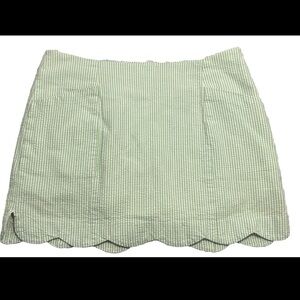 Lilly Pulitzer Seersucker Scalloped Skort Green/White Stripe Cotton